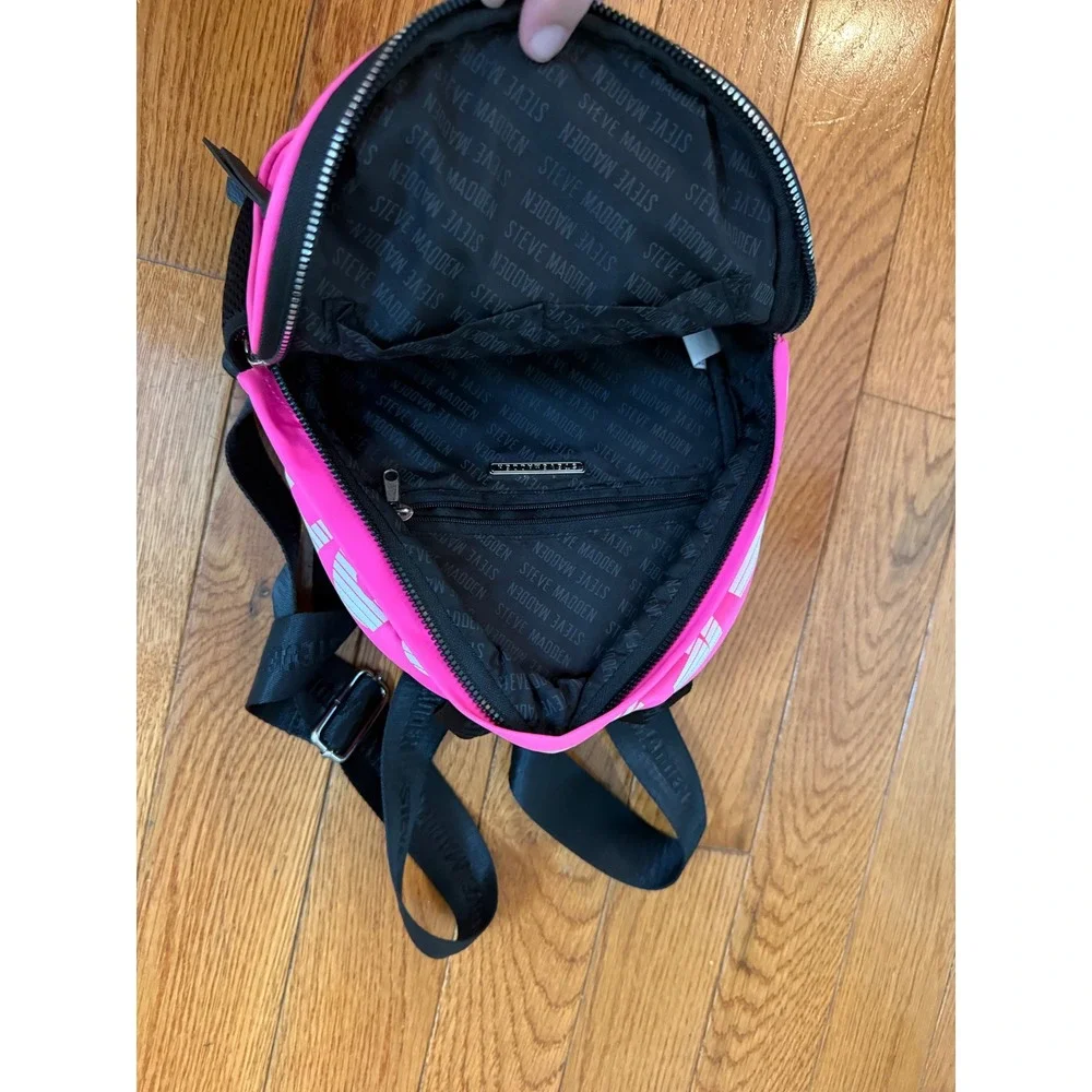 Steve Madden Neon Pink Nylon Mini Backpack Logo Print Sporty Y2K Bag